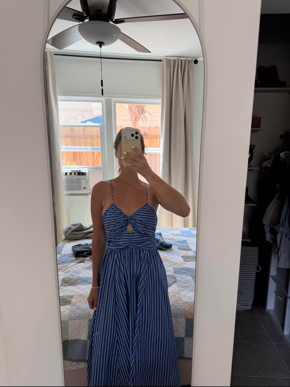 H&M Blue 100% cotton Striped Spaghetti‑Strap Maxi Dress